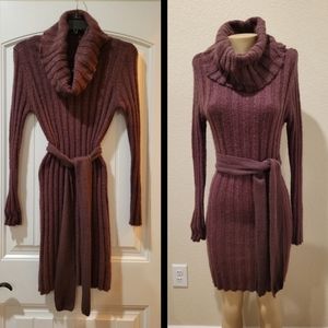 Plum mohair blend cable knit sweater dress